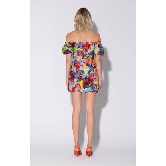 NWT Walter Baker Kylie Puff Sleeve Off the Shoulder Mini Dress Colorful Sz 0 - Picture 14 of 14